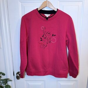 Vibrant Red Sweatshirt with Embroidered Cardinals Design